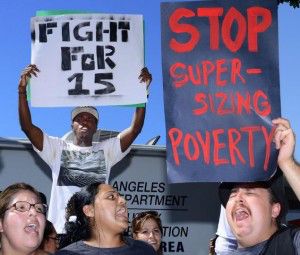 Los Angeles fast food protesters, photo by UPI/Jim Ruymen