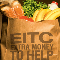 EITC extra money to help stretch your paycheck on a grocery bag