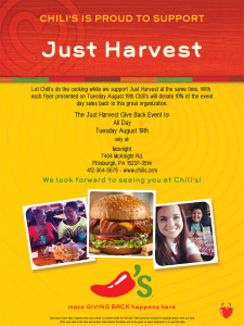 Chili's Give Back Event for Just Harvest flyer