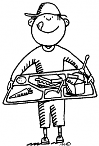 kid w lunch tray drawing