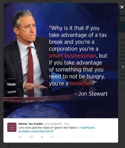 Jon Stewart quote on the disparity of views on tax breaks for the rich vs. the poor