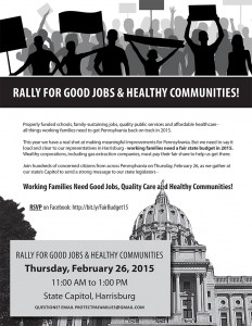 Rally for good jobs and healthy communities in Harrisburg, Feb. 26 - flyer