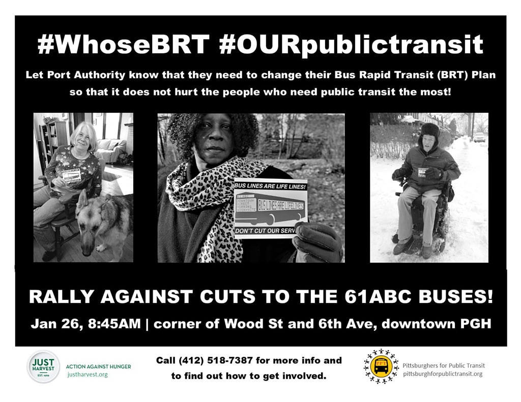 #whoseBRT #ourpublictransit Rally Against Cuts to the 61ABC Buses flyer