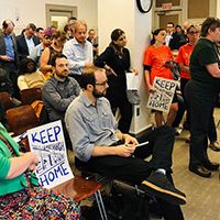 Just Harvest grassroots organizer Helen Gerhardt address Pittsburgh's Planning Commission in support of the plan to create inclusionary zoning in Lawrenceville