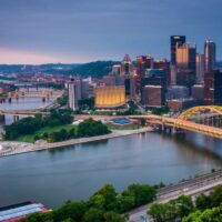 City of Pittsburgh downtown skyline and rivers